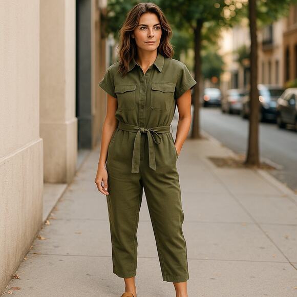 Nine West Pants - Nine West jumpsuit Utility collection olive size Petite PS